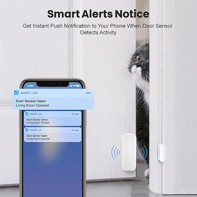 Smart Door Sensor: WiFi Door and Window Sensor, Wireless Design, Instant Alerts (3pack)
