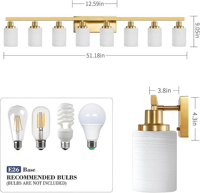 DIKAIDA 52inch Gold Bathroom Light Fixtures, Modern Bathroom Vanity Light