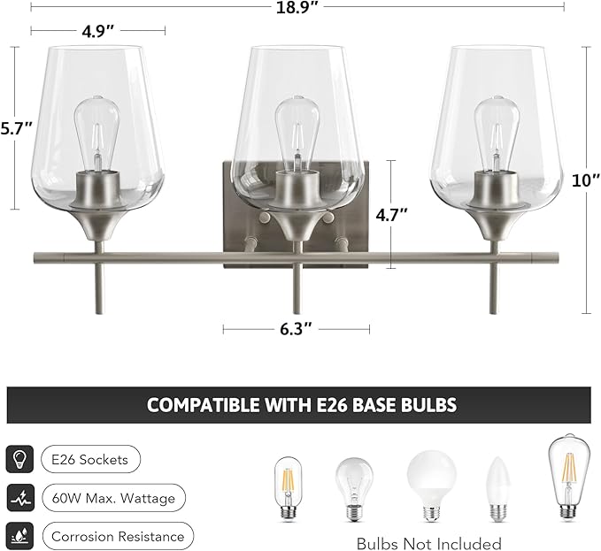 VONLUCE Bathroom Vanity Light, 3 Light Bathroom Light Fixture Over Mirror