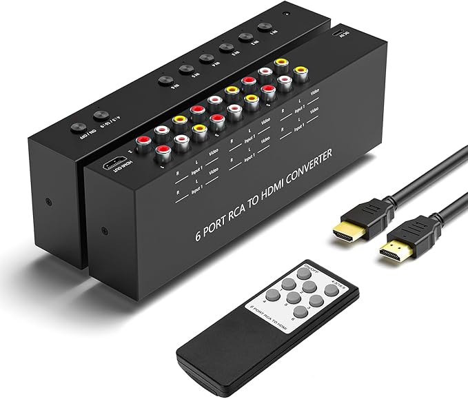 Arector 6 Port RCA to HDMI, 1080P/720P 6 Way AV to HDMI Converter Composite