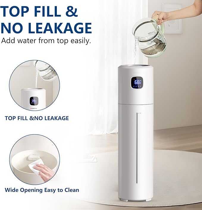 Akeshan Large Humidifiers for Bedroom, 9L/2.5Gal Ultrasonic Cool Mist, Top Fill