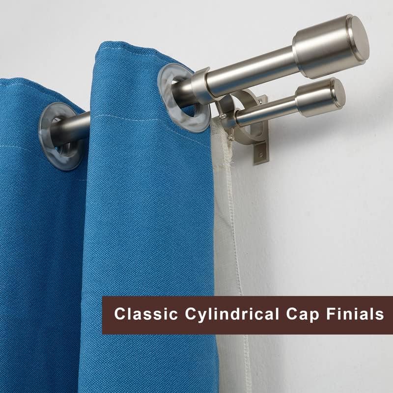 double curtain rods brushed nickel, double drapery rod, close-up detail