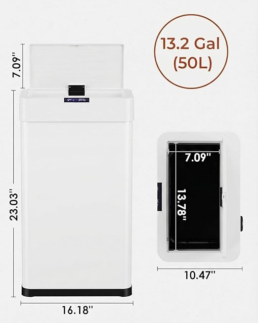 TLSUNNY 13.2 Gallon Motion Sensor Trash Can, Touchless Automatic Garbage Can