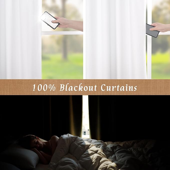 LAMIT 100% Blackout Linen Curtains 54 Inch Length, Linen Textured Thermal