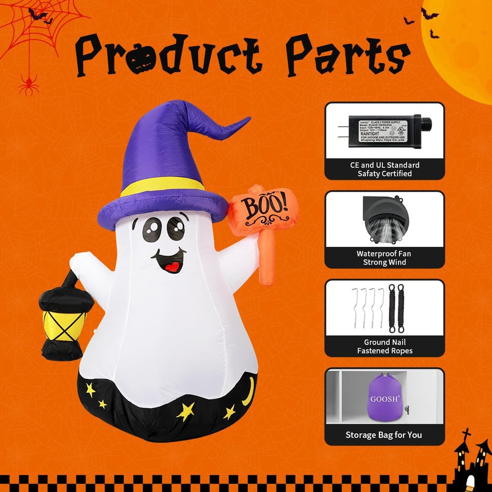 GOOSH 5 FT Halloween Inflatables Ghost Outdoor Decorations Blow Up Yard Cute ...
