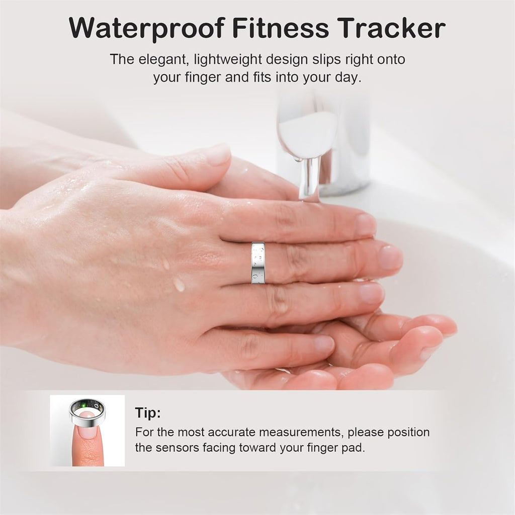 Smart Ring for Women Men, Sleep Activity Health Tracking Ring, Silver 8