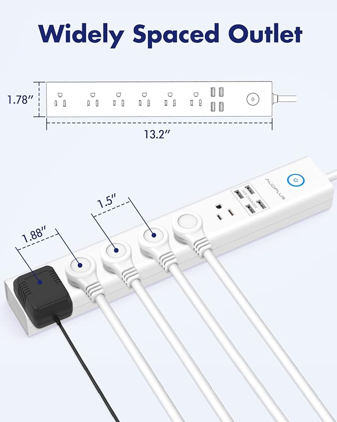 2 Pack Surge Protector Power Strip - 10FT Long Extension Cord