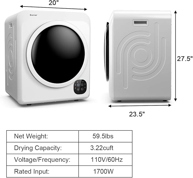 COSTWAY 1700W Electric Portable Clothes Dryer, 13.2 lbs Capacity Front Load