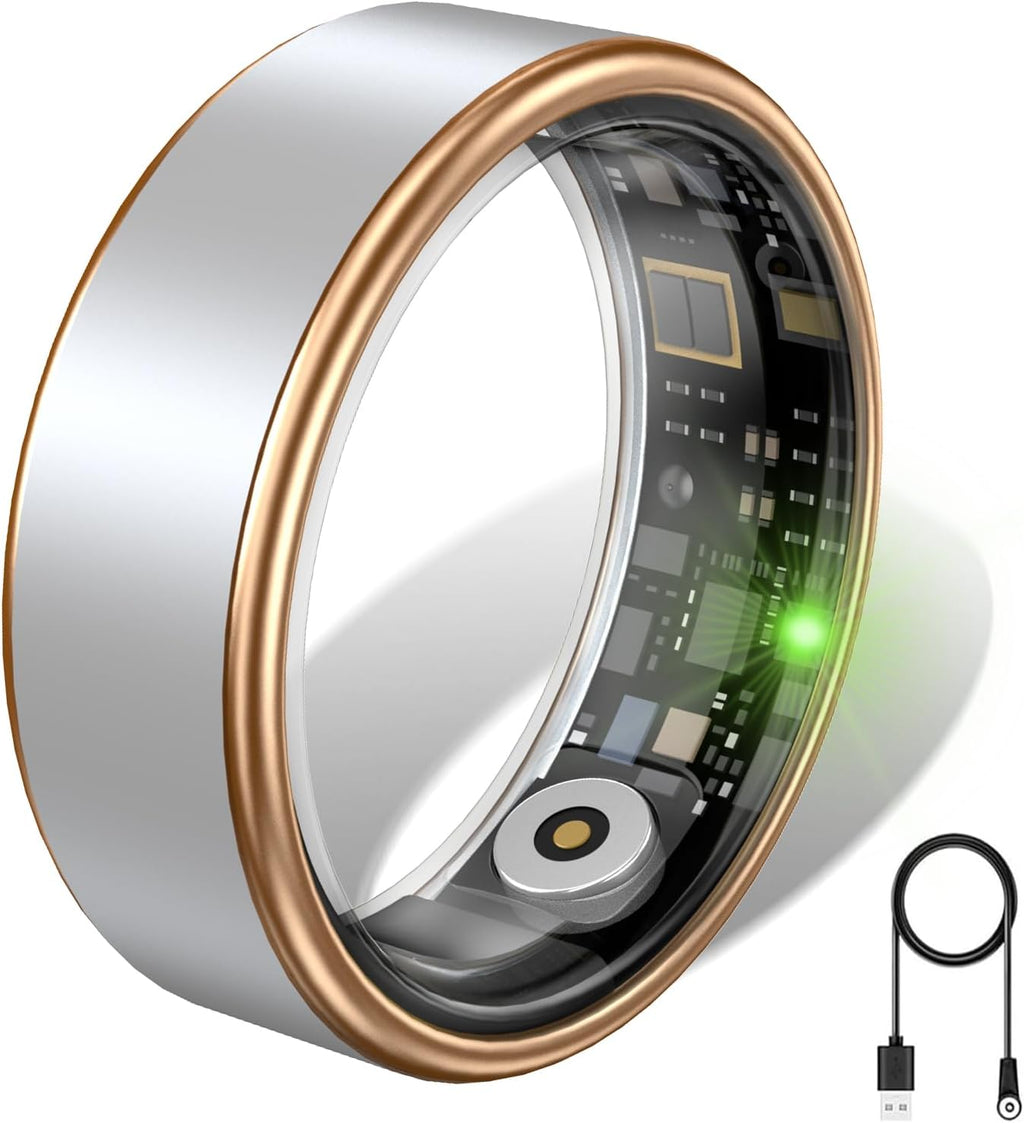 Smart Ring for Women & Men, IP68 Health Fitness Tracker (Silver, 8)
