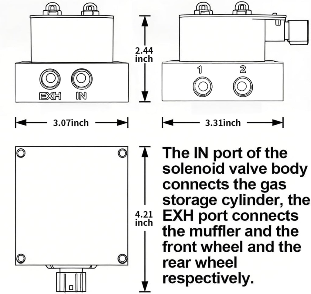 12v air management featuring 4-valve air ride suspension showing dimensions
