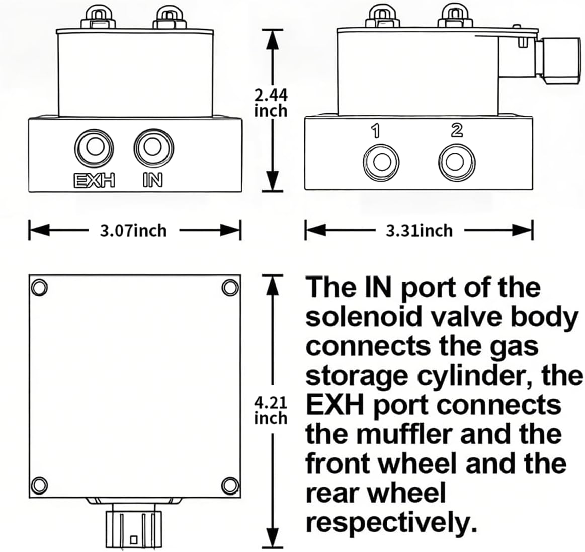 12v air management featuring 4-valve air ride suspension showing dimensions