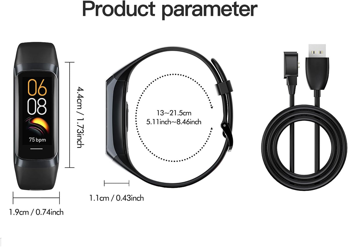 fitness tracker with heart rate/blood oxygen/sleep monitor, step, close-up detail