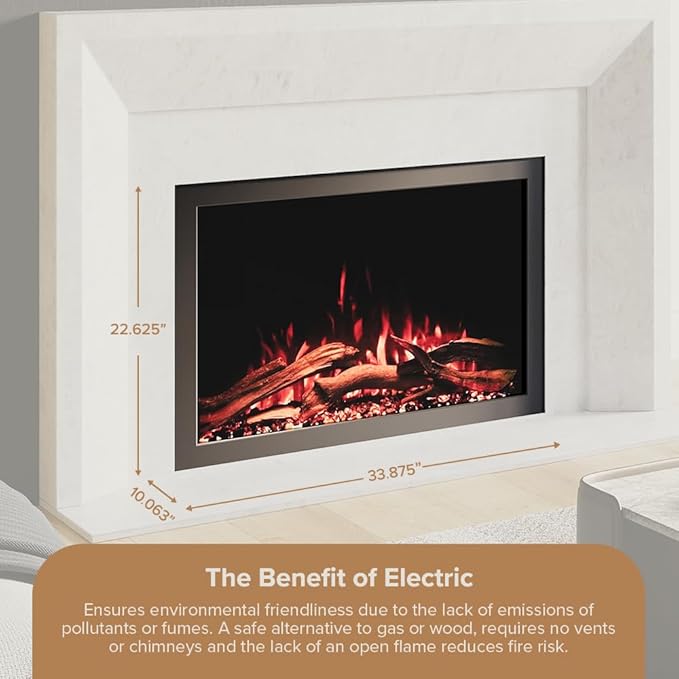 Modern Ember Highmark Traditional 33 Inch Built-in Smart Electric Fireplace