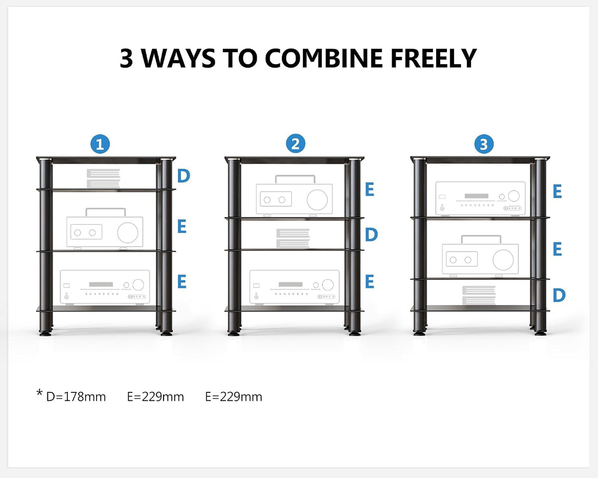 FITUEYES 4-Tier AV Component Media Stand Audio Rack for Storage, Black