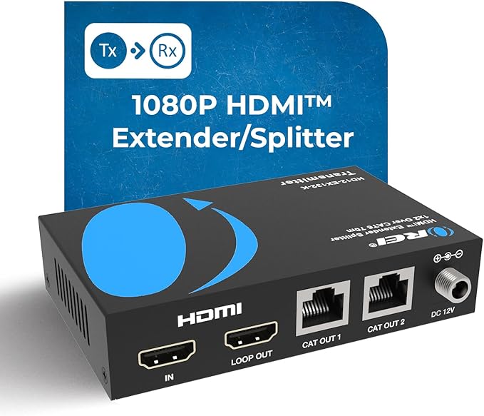 OREI 1x2 HDMI Extender Splitter Over Single Cable CAT6/7 1080P EDID Management