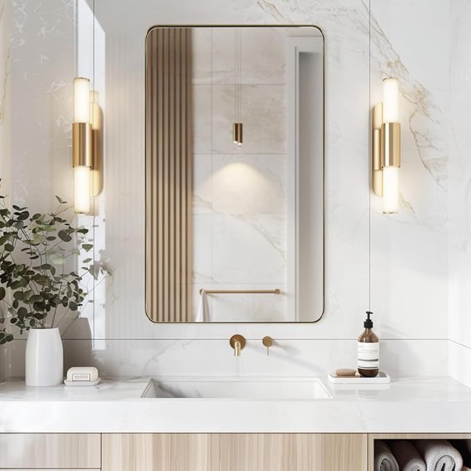 ANDY STAR 30"x48" Brass Gold Bathroom Mirror, Large Wall Mirror