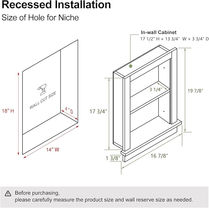 Recessed Medicine Cabinet Inset, Bathroom Wall Niche Insert