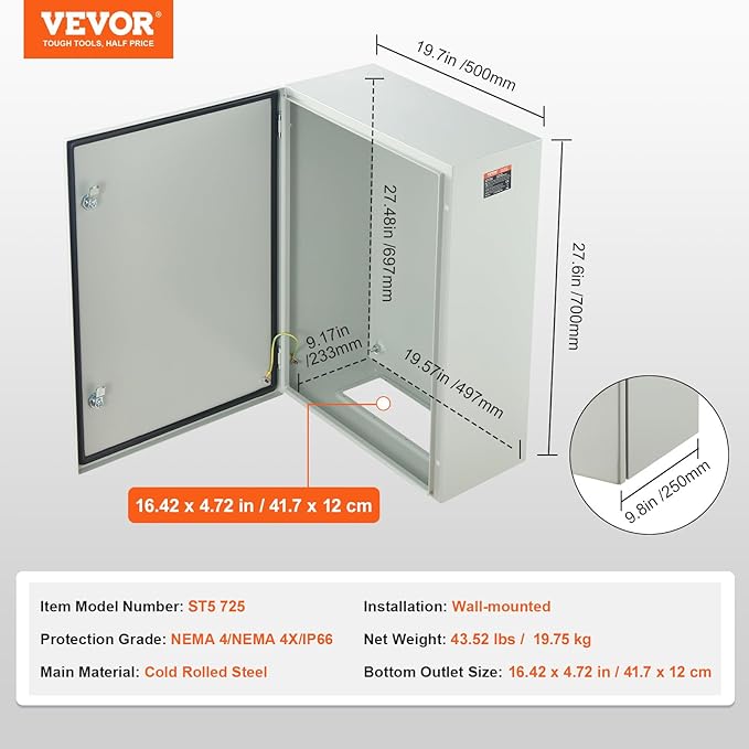 VEVOR Steel Electrical Box, Cold Rolled Steel Electrical Enclosure Box