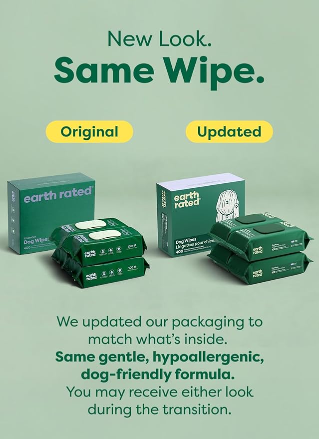 Earth Rated Dog Wipes, Hypoallergenic, Cleaning and Hydrating, (400ct)