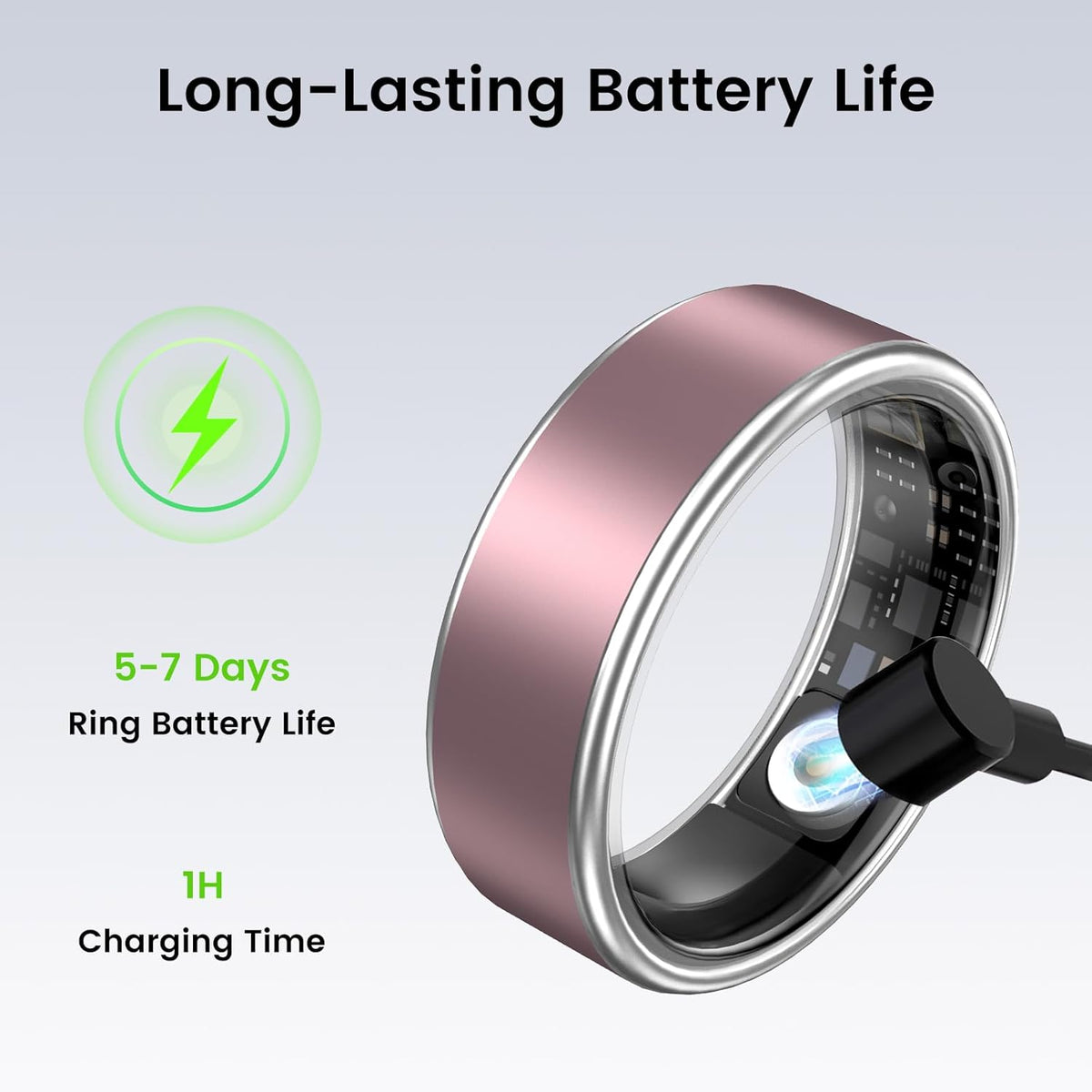 Smart Ring for Women & Men, IP68 Health Fitness Tracker (Pink, 8)