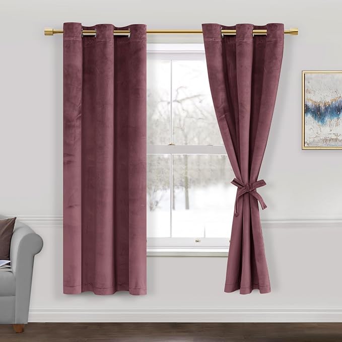 JIUZHEN Wild Rose Velvet Curtains 63 inches Blackout Curtains