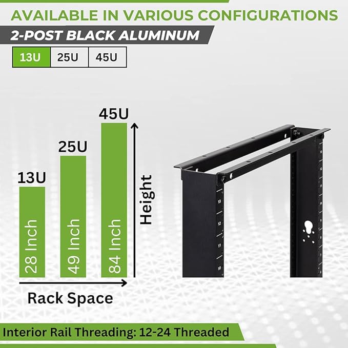 NavePoint 13U 2 Post Open Frame Server Rack