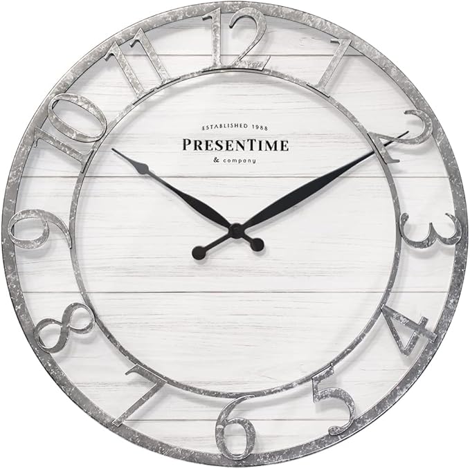 Presentime & Co 21" Farmhouse Series Wall Clock, Shiplap Style, Raised 3D