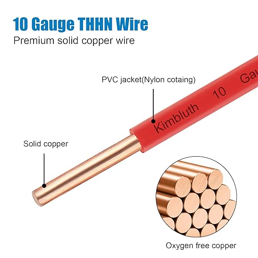 THHN Wire 10 Gauge 100 FT OFC Electrical Wire, 10 AWG Solid Copper Wire Rated