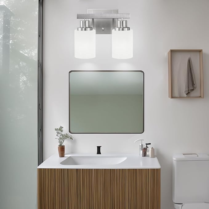 DIKAIDA Bathroom Light Fixtures Over Mirror, 2-Light Modern Nickel Vanity Lights