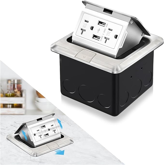 Vagueior Recessed Floor Electrical Outlet Kit, Waterproof Electrical Outlet