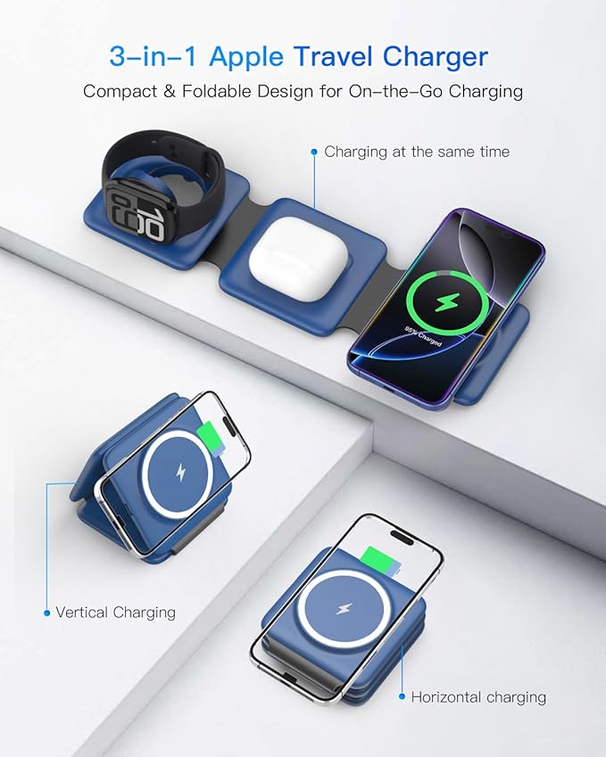Iseyyox Charging Station for Apple Devices - 3 in 1 Magnetic Foldable Wireless