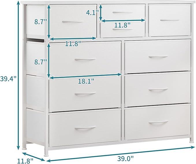 LUMTOK 10-Drawer Dresser, Fabric Storage Dressers Drawers