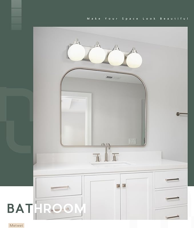 METWET Bathroom Light Fixtures, 4 Light Brushed Nickel Vanity Light, 26 Inch