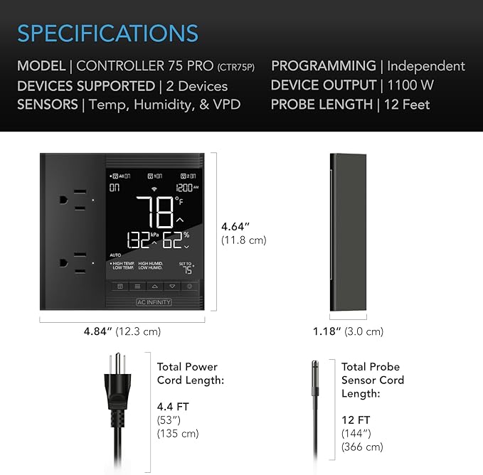 AC Infinity Controller 75 PRO, WiFi Outlet Controller, Independent Programs