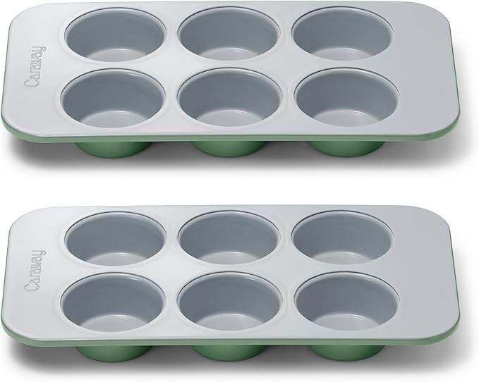 Caraway Nonstick Ceramic 6 Cup Muffin Pan Duo – Non-Toxic, PTFE & PFOA Free –