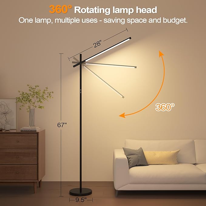 LED Corner Floor Lamp, 360°Rotating Head, Super Bright 1800LM Dimmable