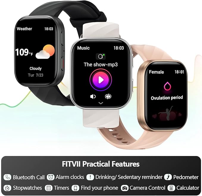 FITVII Health & Fitness Tracker, Smart Watch