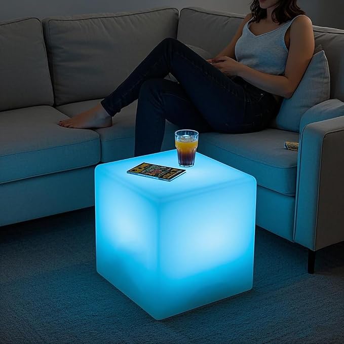 Mr.Go 15-Inch LED Cube Chair, 16 Dimmable RGB Colors Cube Seat w/Remote