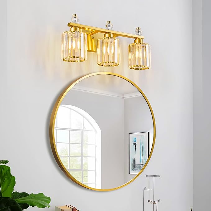 FDPBY Bathroom Vanity Lights 3-Light Gold Modern Crystal Vanity Light Fixtures