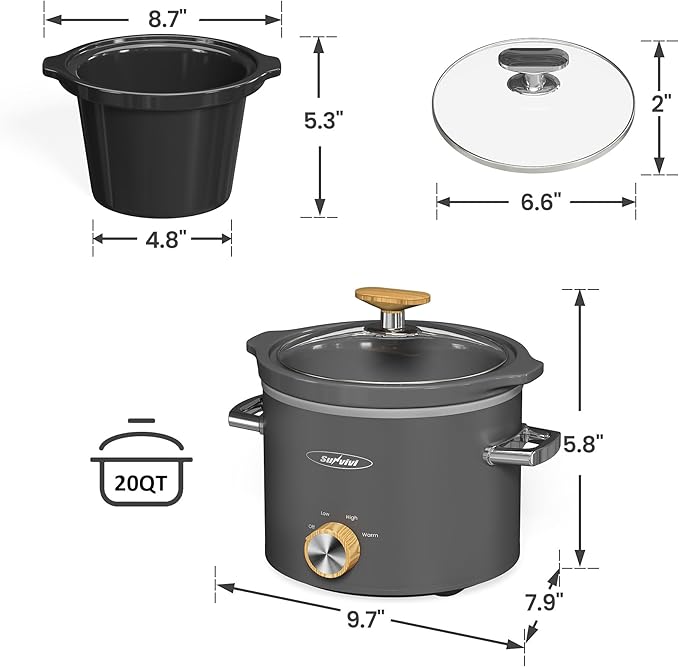 Sunvivi 2 Quart Slow Cooker, Small Slow Cooker