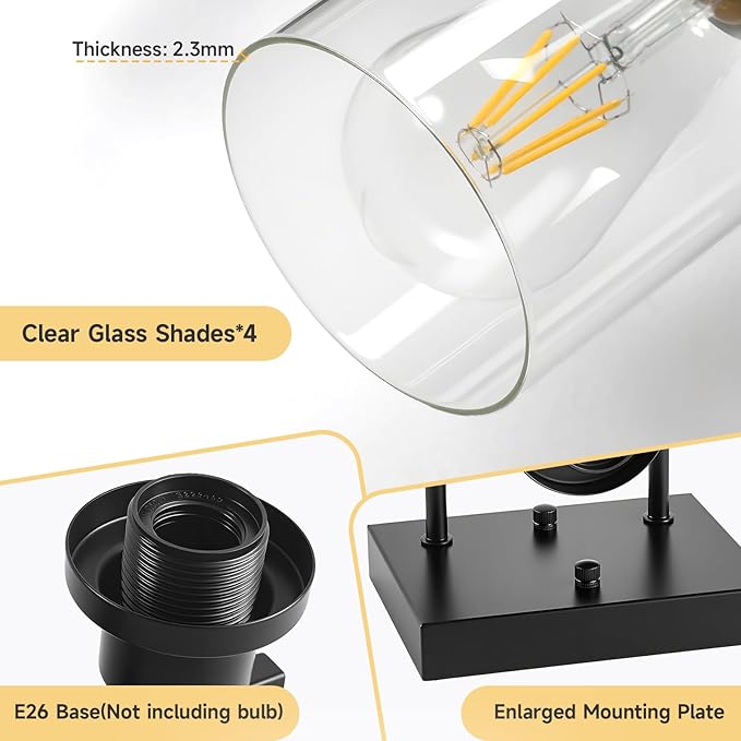 DIKAIDA Bathroom Vanity Light, 4-Light Modern Matte Black Wall Sconce Lighting