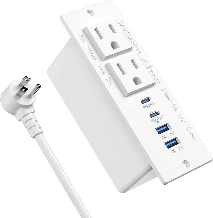 Recessed Power Strip Fast Charging Station 2 PD 65W USB C, Flush Mount