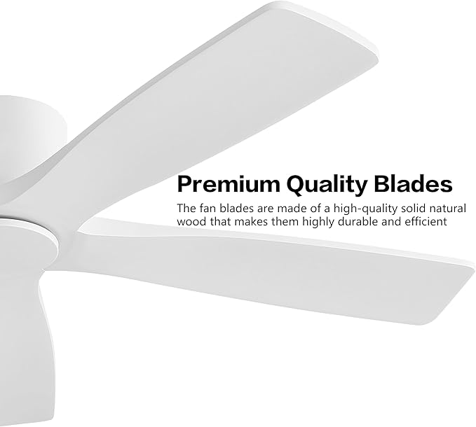 WINGBO 54" Flush Mount DC Ceiling Fans Without Lights, 5 Carved Solid Wood