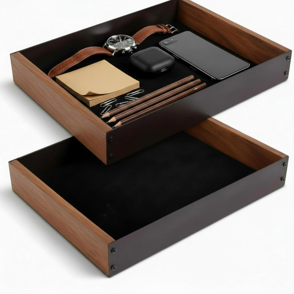 geelin 2 pack desk drawer organizer, valet tray shown in use