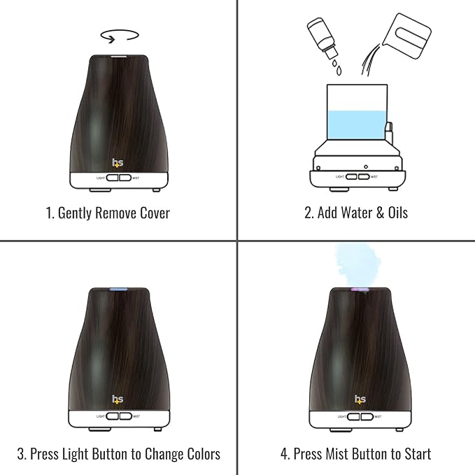 HealthSmart Essential Oil Diffuser, Cool Mist Humidifier and Aromatherapy (Pack of 2)