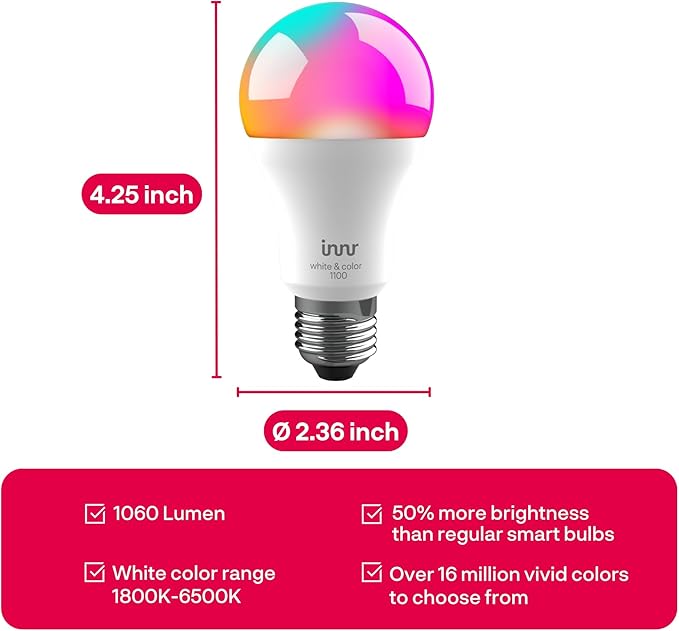innr Zigbee A19 Smart Bulb, Works (2-Pack)