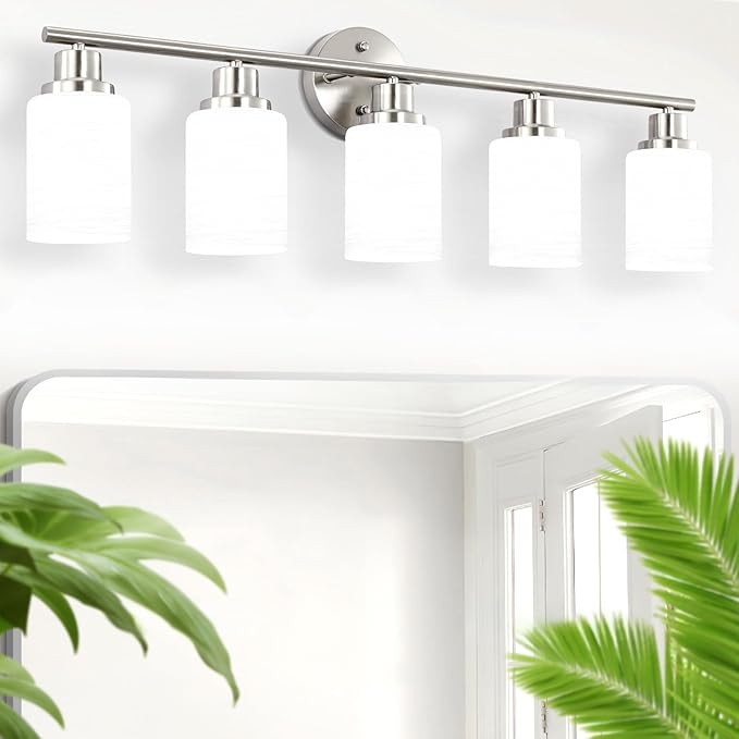 Guliaofo 5-Light Brushed Nickel Vanity Lights, Bathroom Light Fixtures