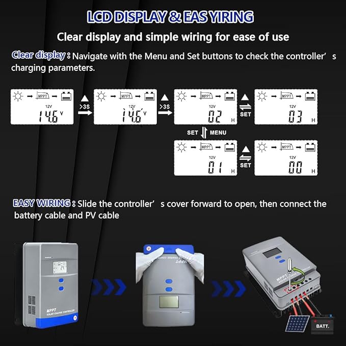 60A MPPT Solar Charge Controller 12V/24V/36V/48V Auto Battery Regulator LCD