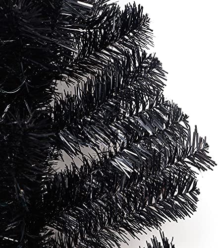 Juegoal Lighted Artificial Halloween Black Christmas Tree, Pre-lit 4 FT Black Tinsel Xmas Pine Trees, Light up with 70 LED Lights Battery Powered, 8 Modes & Timer for Home Office Party Decorations