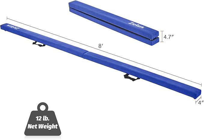 ZELUS 8' Folding Gymnastics Balance Beam, Floor Balance Beam w/Carry Handles